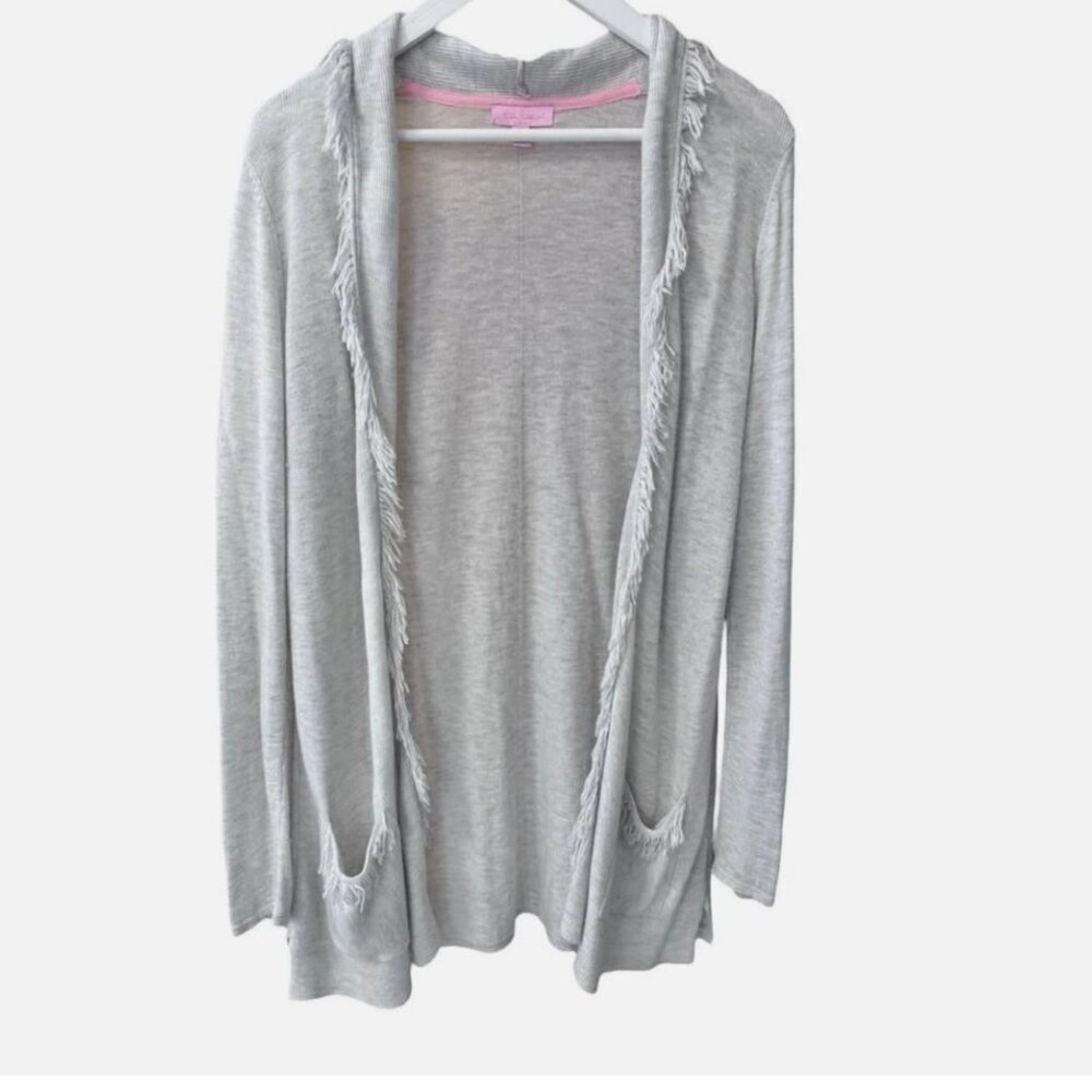 Lilly Pulitzer Cashmere Blend Fringe Trim Lightweight Cardigan Women's size M